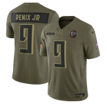 Men's Atlanta Falcons #9 Michael Penix Jr. Olive 2025 Salute to Service Limited Football Stitched Jersey