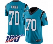 Men's Carolina Panthers #70 Trai Turner Limited Blue Rush Vapor Untouchable 100th Season Football Jersey