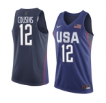 Men's Nike Team USA #12 DeMarcus Cousins Swingman Navy Blue 2016 Olympic Basketball Jersey