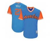 Men's 2017 Little League World Series Marlins Christian Yelich #21 Yeli Blue Jersey