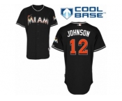 Men's Majestic Miami Marlins #12 Chris Johnson Authentic Black Alternate 2 Cool Base MLB Jersey