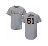 Men's Majestic Miami Marlins #51 Ichiro Suzuki Grey Flexbase Authentic Collection MLB Jersey