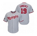 Men's Washington Nationals #19 Anibal Sanchez Replica Grey Road Cool Base 2019 World Series Bound Baseball Jersey