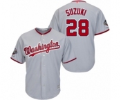 Men's Washington Nationals #28 Kurt Suzuki Replica Grey Road Cool Base 2019 World Series Champions Baseball Jersey