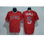 Men's Majestic Los Angeles Angels of Anaheim #5 Albert Pujols Red USA Flag Fashion MLB Jersey