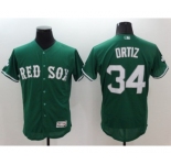 Men's Boston Red Sox #34 David Ortiz Majestic Green Celtic Flexbase Authentic Collection Player Jersey