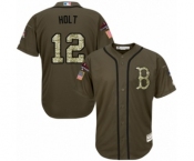 Men's Majestic Boston Red Sox #12 Brock Holt Authentic Green Salute to Service 2018 World Series Champions MLB Jersey