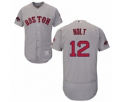 Men's Majestic Boston Red Sox #12 Brock Holt Grey Road Flex Base Authentic Collection 2018 World Series Champions MLB Jersey