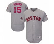 Men's Majestic Boston Red Sox #15 Dustin Pedroia Grey Road Flex Base Authentic Collection 2018 World Series Champions MLB Jersey