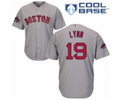 Men's Majestic Boston Red Sox #19 Fred Lynn Replica Grey Road Cool Base 2018 World Series Champions MLB Jersey