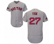 Men's Majestic Boston Red Sox #27 Carlton Fisk Grey Road Flex Base Authentic Collection 2018 World Series Champions MLB Jersey