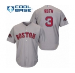 Men's Majestic Boston Red Sox #3 Babe Ruth Replica Grey Road Cool Base 2018 World Series Champions MLB Jersey