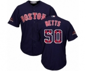 Men's Majestic Boston Red Sox #50 Mookie Betts Authentic Navy Blue Team Logo Fashion Cool Base 2018 World Series Champions MLB Jersey