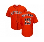 Men's Majestic Houston Astros #15 Carlos Beltran Authentic Orange Team Logo Fashion Cool Base MLB Jersey