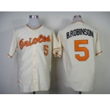 Mitchell And Ness 1989 Baltimore Orioles #5 Brooks Robinson Cream Throwback Stitched MLB Jersey