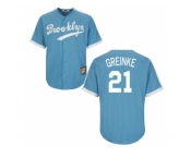 Los Angeles Dodgers #21 Zack Greinke Light Blue Cooperstown Throwback Stitched Baseball Jersey