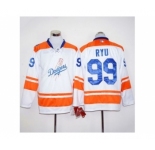 Los Angeles Dodgers #99 Hyun-Jin Ryu White Orange Long Sleeve Stitched MLB Jersey