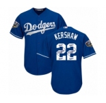 Men's Majestic Los Angeles Dodgers #22 Clayton Kershaw Authentic Royal Blue Team Logo Fashion Cool Base 2018 World Series MLB Jersey
