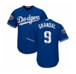 Men's Majestic Los Angeles Dodgers #9 Yasmani Grandal Authentic Royal Blue Team Logo Fashion Cool Base 2018 World Series MLB Jersey