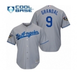 Men's Majestic Los Angeles Dodgers #9 Yasmani Grandal Replica Grey Road Cool Base 2018 World Series MLB Jersey