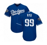 Men's Majestic Los Angeles Dodgers #99 Hyun-Jin Ryu Authentic Royal Blue Team Logo Fashion Cool Base 2018 World Series MLB Jersey