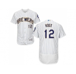 Men Milwaukee Brewers #12 Stephen Vogt White Strip Flexbase Authentic Collection Stitched MLB Jersey
