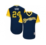 Men's 2017 Little League World Series Brewers #24 Jesus Aguilar Dino Navy Jersey