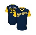 Men's 2017 Little League World Series Brewers #35 Brent Suter The Raptor Navy Jersey