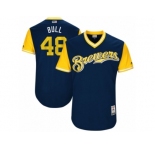 Men's 2017 Little League World Series Brewers #48 Jared Hughes Bull Navy Jersey