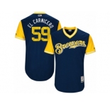 Men's 2017 Little League World Series Brewers Carlos Torres #59 El Carnicero Navy Jersey