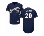 Men's Majestic Milwaukee Brewers #20 Jonathan Lucroy Navy Blue Flexbase Authentic Collection MLB Jersey