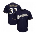 Men's Majestic Milwaukee Brewers #32 Jeremy Jeffress Replica Navy Blue Alternate Cool Base MLB Jersey