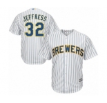 Men's Majestic Milwaukee Brewers #32 Jeremy Jeffress Replica White Home Cool Base MLB Jersey
