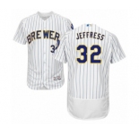 Men's Majestic Milwaukee Brewers #32 Jeremy Jeffress White Home Flex Base Authentic Collection MLB Jersey