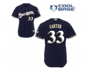 Men's Majestic Milwaukee Brewers #33 Chris Carter Authentic Navy Blue Alternate Cool Base MLB Jersey