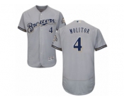 Men's Majestic Milwaukee Brewers #4 Paul Molitor Grey Flexbase Authentic Collection MLB Jersey
