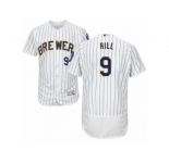 Men's Majestic Milwaukee Brewers #9 Aaron Hill White Flexbase Authentic Collection MLB Jersey