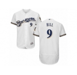 Men's Majestic Milwaukee Brewers #9 Aaron Hill White Royal Flexbase Authentic Collection MLB Jersey