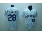 mlb milwaukee brewers #28 fielder white(blue strip)
