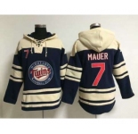 mlb jerseys minnesota twins #7 mauer blue[pullover hooded sweatshirt]