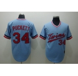 mlb minnesota twins #34 puckett baby blue[cooperstown throwback]