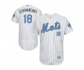 New York Mets #18 Darryl Strawberry White(Blue Strip) Flexbase Authentic Collection 2016 Father's Day Stitched Baseball Jersey