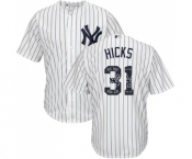 Men's Majestic New York Yankees #31 Aaron Hicks Authentic White Team Logo Fashion MLB Jersey