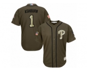 Men's Majestic Philadelphia Phillies #1 Richie Ashburn Authentic Green Salute to Service MLB Jersey