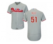 Men's Majestic Philadelphia Phillies #51 Carlos Ruiz Grey Flexbase Authentic Collection MLB Jersey