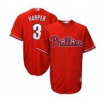 Men's Philadelphia Phillies #3 Bryce Harper Majestic Scarlet Official Cool Base Player Jersey