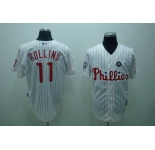 mlb philadelphia phillies #11 rollins 2009 world series white(red strip)