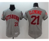 Men's Pittsburgh Pirates #21 Roberto Clemente Majestic Gray Fashion Stars & Stripes Flex Base Player Jersey