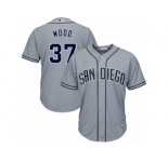 San Diego Padres #37 Travis Wood Replica Grey Road Cool Base MLB Jersey