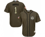 Men's Majestic Texas Rangers #1 Elvis Andrus Authentic Green Salute to Service MLB Jersey